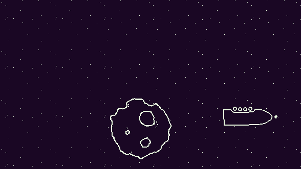 Spaceship navigating an asteroid field, gameplay gif