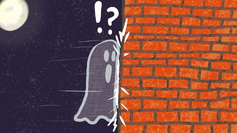 Spøgelse som ikke er i stand til at gå gennem en mur